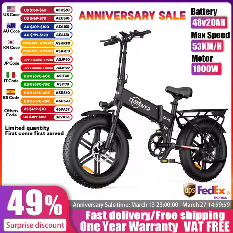 DEEPOWER A1 20 inch Adults Electric Bike Bicycle1000W 48V 20AH LG Battery 20 Inch Fat Tire Electric 