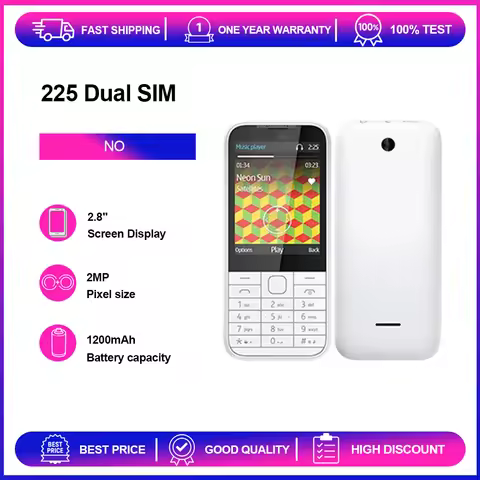 Unlocked Refurbished 225 Dual SIM 2014 2MP Loudspeaker 1200mAh Phone Russian Arabic Hebrew Keyboard