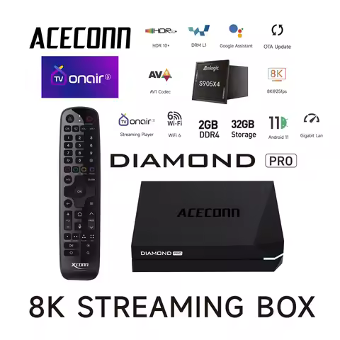 Diamond Pro TV Box IPTV TVONAIR3 8K Streming Box ACECONN 2GB+32GB WiFi6 Bluetooth Voice Remote Contr