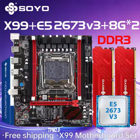 SOYO X99 DDR3 Motherboard E5 2673 V3 CPU 16GB(8G*2)RAM Memoria xeon Intel LGA2011-3 PC gamer PCIE16x