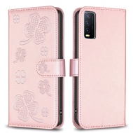 เคสโทรศัพท์หญ้าโชคดีสำหรับ Vivo Y12S Y12A Y20G Y20S กรัม Y20T Y20A Y20i Y20 Y12 Y11 Y15 Y17 Y31เคสเคสแบบฝาพับมีช่องเสียบบัตรกระเป๋าสตางค์หนังแม่เหล็ก2021