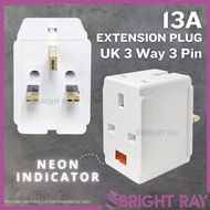 10PCS ME 3 WAY Adaptor 13A 3 PIN ADAPTER 7387 EXTENSION PLUG UK DESIGN Multi Sockets Adaptor With Ne