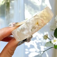 櫻花瑪瑙手鐲 瑪瑙手鐲稀有方鐲小清新款帶粉花綠勾邊55-56合適