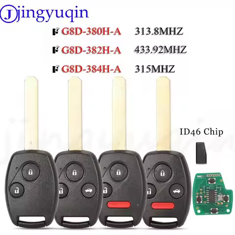 jingyuqin Remote Key 313.8/315/433.92Mhz G8D-380H-A G8D-382H-A G8D-384H-A For Honda Accord Element C