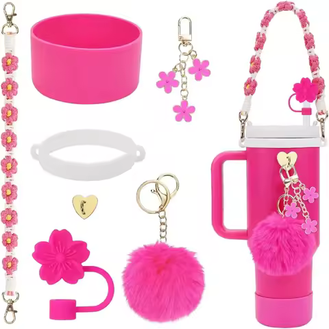 7/8pcs Cup Accessories Set for Stanley Cup Including Handle Strap Siliocne Cup Boot Straw Cover Char