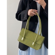 2025 new PU womens bag oil wax leather shoulder bag high sense fashion trend bean green underarm bag
