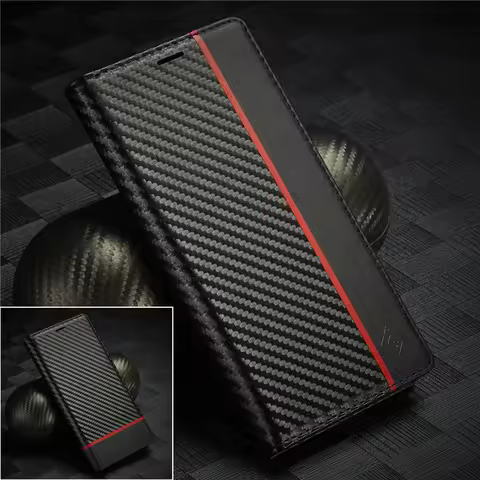 LC-imeeke Carbon Fiber Magnetic Wallet Case For Samsung Galaxy S25 Edge S24 S23 FE S22 Plus S21 Ultr