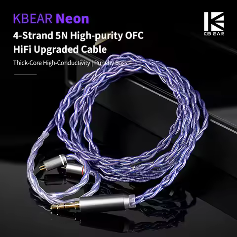 KBEAR Neon iem Headphone Cable 4 Core High-purity OFC Quad-cross Woven Structure HiFi Cable 3.5/4.4M
