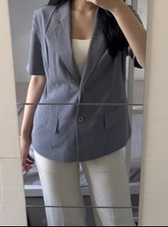 灰藍色 短袖西裝外套 女裝 氣質 禮服 斯文上衣 women top suit jacket blazer 返工衫shirt 恤衫 開衫 防曬衫 blouse summer outfit 夏天衫 中袖