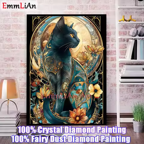 Diamond Painting Kit 100% Fairy Dust Diamond Painting Kit Black Cat Square Mosaic Embroidery Gem Cro