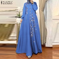 ZANZEA เสื้อผ้ามุสลิมสำหรับผู้หญิง,ชุดมุสลิมสไตล์ Raya ทรงเอไลน์ชุดฤดูร้อนชุดเดรสแม็กซี่พิมพ์ลายดอกไม้