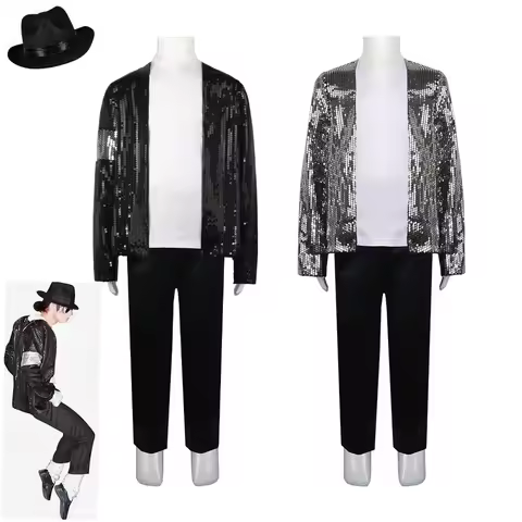 Adult Kids Michael Jackson Cosplay Costume Hat Glove Glasses Men's Women's Suit Stage Singer Perform