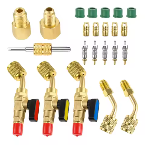 Air Conditioning HVAC Refrigerant Angled Ball Valve 1/4” SAE for R410A R134A R12 R22 with 5/16" R410