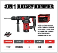 WISEUP Original 3 IN 1 Concrete Heavy Duty Chipping Gun with Rotary Hammer Drill ( 3 Drill Bit 2 Chi