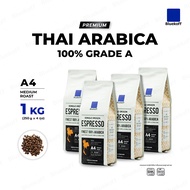 Bluekoff A4 Medium Roast (คั่วกลาง) ถุงสีขาว เมล็ดกาแฟไทย อราบิก้า 100% Premium เกรด A จำนวน 1 กิโล