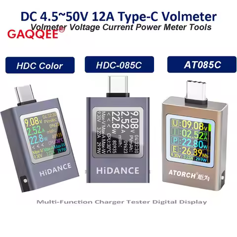 DC 4.5~50V 12A HDC-085C AT085C Type-C Volmeter Multi-Function Charger Tester Digital Display Voltage