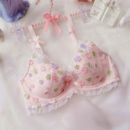 『Ship from MY』Japanese Plus Size Wired Bra Butterfly Flower Embroidery Ribbon Sponge 大码内衣 75B 80B 80
