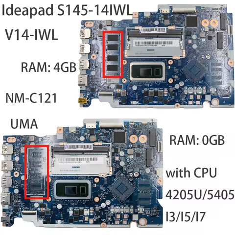 Laptop Motherboard For Lenovo ideapad S145-14IWL V14-IWL NM-C121 With CPU:4205U/5405U/I3/I5/I7 RAM:0