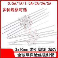 3X10/2.9 X10 Glass Seal All Glass Lead Pin Glass Fuse Tube Ultra Small Glass Fuse F0.5A-F5A