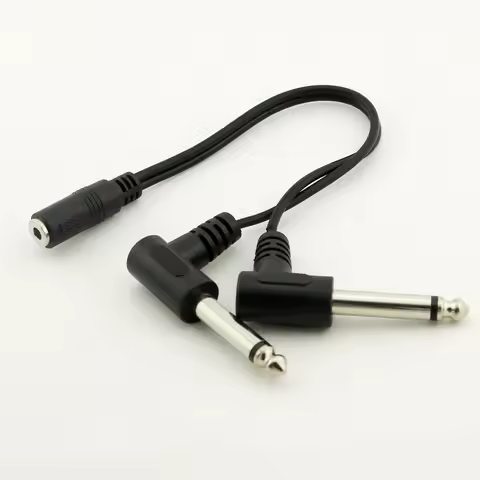 3.5mm Mini 1/8 inch TRS Stereo Female Jack to Dual 1/4 6.35mm Male Plug Mono TS Right Angle Audio Ad