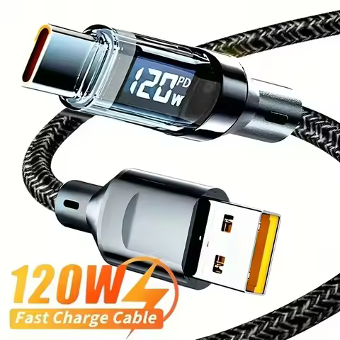 120W Type C to Type C Cable Phone Super Fast Charging Cable With LED Display USB To Type-C Data Cord