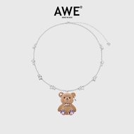 สร้อยคอหมีดอกไม้สีชมพู AWE ดีไซน์เก๋ไก๋สำหรับผู้หญิง เครื่องประดับแฟชั่นฤดูใบไม้ผลิ 2025 เครื่องประด