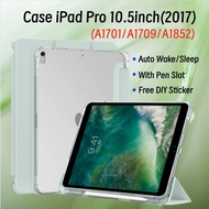 For iPad Pro 10.5 inch 2017 with Pencil Holder Protective Cover for iPad Pro 10.5" Transparent Back 