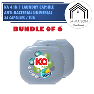 [Bundle of 6] Ka 4in1 Laundry Capsules 34 Pods – Anti-Dust Mite (Total 204 Capsules)