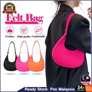 Ready Stock Crescent Bags Fashion Shoulder Bag Felt Cloth Underarm Bag Women's Solid Color Bags Hand