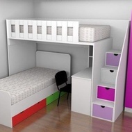 Tempat Tidur Tingkat Meja Belajar, Ranjang Tingkat 2 Kasur Anak Laci