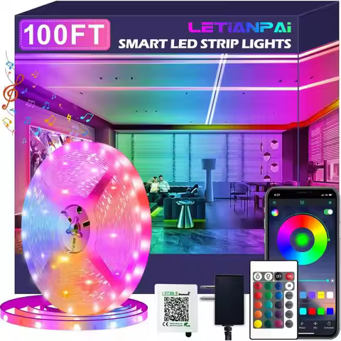 RGB 5050 LED Strip Lights with Music Sync, Bluetooth/IR Control for Home, Party, and Festival Decor