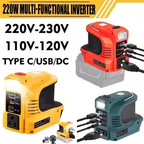 220W Power Inverter DC 18V-21V To AC 110V/220V for Makita/Bosch/Dewalt/Milwaukee USB Type-C LED Ligh