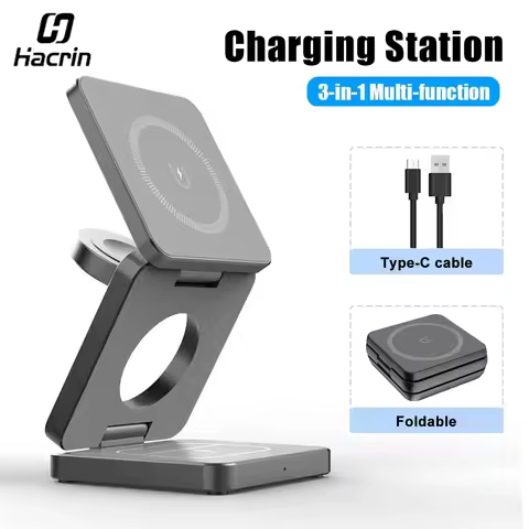 3 in 1 Foldable Magnetic Wireless Charger Stand for iPhone 16 15 14 13 12 Pro Max Apple Watch 9 8 7 