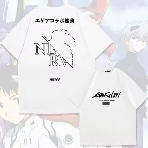 Evangelion Japanese anime summer men's comfortable 100% cotton round neckT-shirt outdoor Y2K street 
