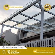 Kanopi Kaca Tempered Carport Rangka Besi Hollow 5X10