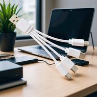 LOOKSHOW 12cm/20cm Short 4 In 1 Multi USB Charging Cable 4 Ports Type-C Splitter Cord 5V 2A For Cell