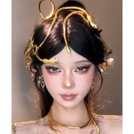 Mysterious Golden Snake Hair Accessories Ancient Greece Coiled Headwear Twisted Long Snake Headband 