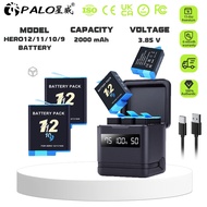 PALO 3-slot charger for gopro hero 12/11/10/9 battery 3.85V 2000mAh