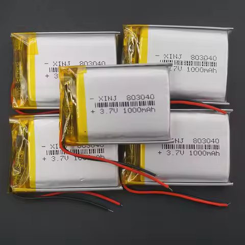 5pcs 3.7V 1000mAh 3.7Wh Polymer Li Lithium Battery 803040 Lipo Cell For Driving Recorder Music Playe