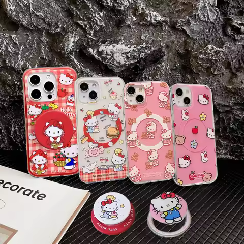 Hello Kitty Magnetic Holder Phone Case For IPhone 11 12 Mini 13 14 17 Pro Max 8+ 7+ 7 8 6 X XS MAX X