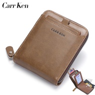 2021ใหม่ CarrKen กระเป๋าสตางค์ผู้ชาย Retro กระเป๋าสี่เหลี่ยมซิปกระเป๋าใส่เหรียญบัตร ID กระเป๋ากระเป๋าสตางค์ผู้ชาย