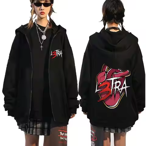 Rapper Luar La L L3TRA Album Graphic Zipper Hoodie Male Hip Hop Oversized Zip Up Jacket Coat Men Wom