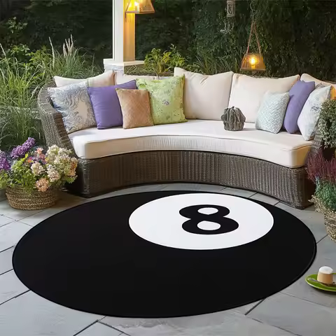 1PC 8-Ball Round Non-Slip Carpet, Striking Pool Design, for Living Room/Bedroom/Kitchen/Home