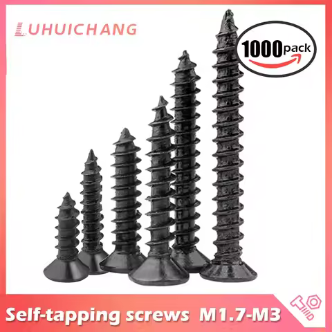 luchang 1000pcs KA Black Self-tapping Screws Countersunk Flat Head Electronic Small Wood Screws