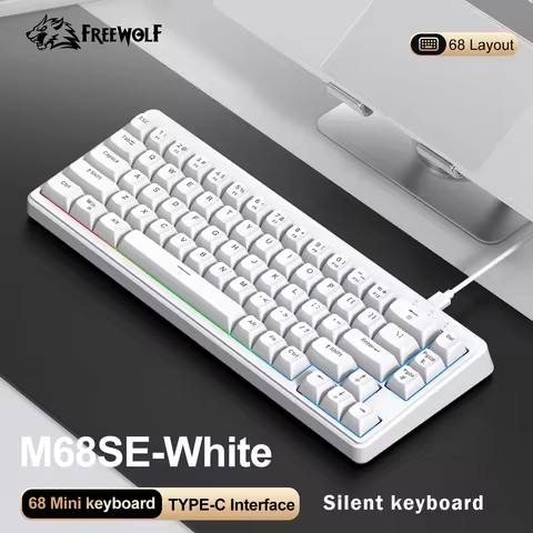 FREEWOLF M68SE 68 Key Mini Wired Keyboard RGB Backlit Type-C 68% layout Compact Gaming Office PC Lap