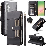 Asuwish Phone Case for Samsung Galaxy A56 5G Wallet Cell Cover with Tempered Glass Screen Protector