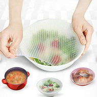 Trendy 4Pcs Silicone Wrap Seal Cover Stretch Cling Film Food Fresh Keep Kitchen Set 006