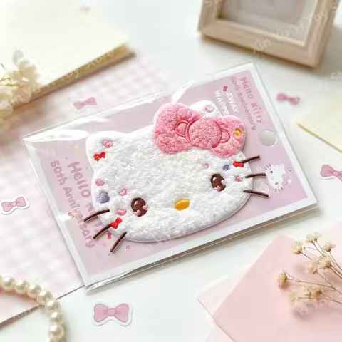 Genuine Sanrio 50th Anniversary Series Kitty Embroidered Cloth Stickers Cute Cartoon Kitty Periphery