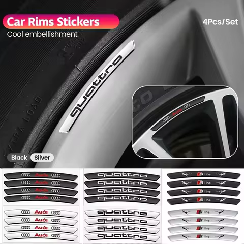 4pcs Aluminum Logo Car Wheel Rim Hub Sticker Car Decoration For Audi sline A4 B7 B8 B9 A3 8P 8V 8L A