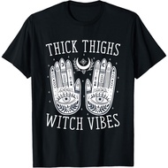 Newest Witch Spooky Thick Thighs Witch Vibes Halloween Costume T-Shirt
